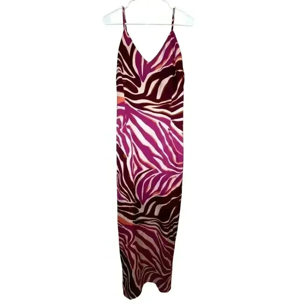 NWOT Pretty Little Thing Womens Satin Printed Maxi Dress